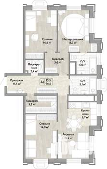 4-к квартира, вторичка, 95м2, 18/21 этаж