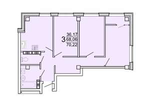 3-к квартира, строящийся дом, 73м2, 24/25 этаж