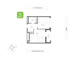 1-к квартира, вторичка, 46м2, 4/16 этаж