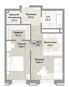 2-к квартира, вторичка, 55м2, 2/21 этаж