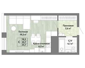 1-к квартира, строящийся дом, 36м2, 21/22 этаж