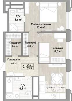 2-к квартира, вторичка, 56м2, 11/21 этаж