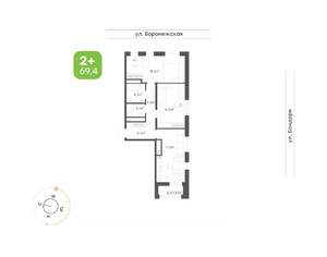 2-к квартира, вторичка, 69м2, 9/20 этаж