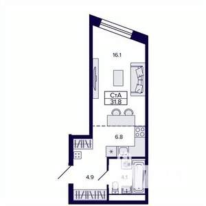 Студия квартира, строящийся дом, 32м2, 9/30 этаж