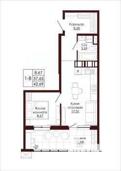 1-к квартира, вторичка, 43м2, 5/19 этаж