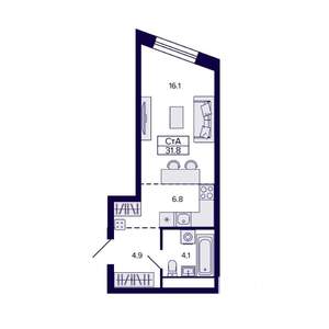 Студия квартира, строящийся дом, 32м2, 27/30 этаж