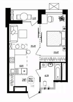 2-к квартира, строящийся дом, 42м2, 10/17 этаж