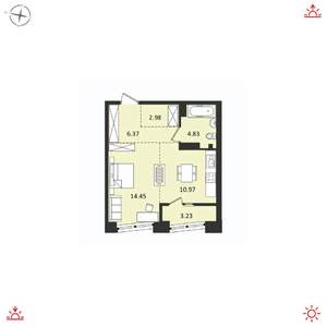 1-к квартира, вторичка, 43м2, 16/17 этаж