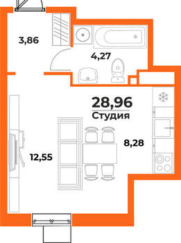 Студия квартира, вторичка, 29м2, 3/10 этаж