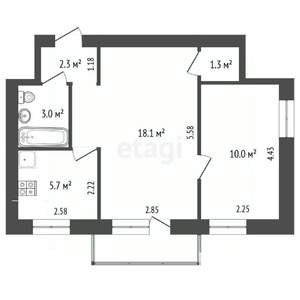 2-к квартира, вторичка, 41м2, 3/3 этаж
