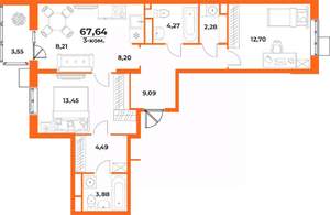 3-к квартира, вторичка, 68м2, 5/10 этаж