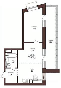 1-к квартира, строящийся дом, 47м2, 14/23 этаж
