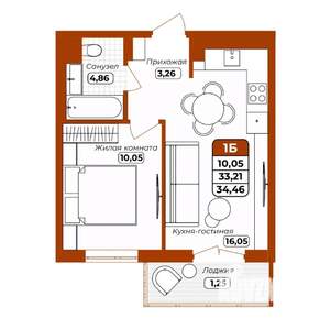 1-к квартира, вторичка, 34м2, 2/12 этаж