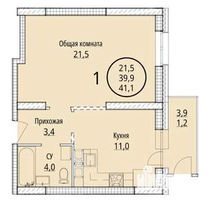 1-к квартира, строящийся дом, 41м2, 12/15 этаж