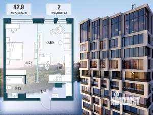 2-к квартира, строящийся дом, 43м2, 3/15 этаж