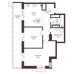 2-к квартира, вторичка, 70м2, 18/23 этаж