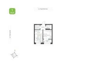 1-к квартира, вторичка, 33м2, 9/9 этаж