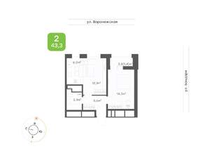 2-к квартира, вторичка, 43м2, 7/16 этаж