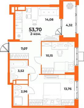 2-к квартира, вторичка, 54м2, 7/10 этаж