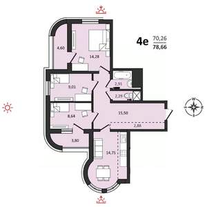 4-к квартира, строящийся дом, 79м2, 20/25 этаж