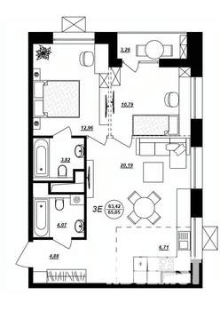 3-к квартира, строящийся дом, 65м2, 8/17 этаж
