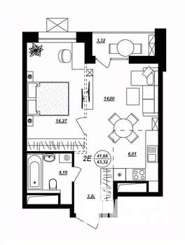 2-к квартира, строящийся дом, 43м2, 3/17 этаж