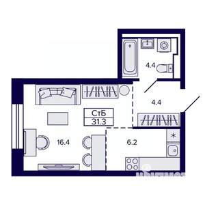 Студия квартира, строящийся дом, 31м2, 14/30 этаж