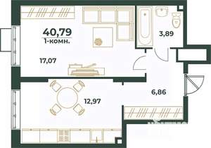 1-к квартира, вторичка, 41м2, 23/24 этаж