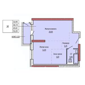 2-к квартира, строящийся дом, 49м2, 2/25 этаж