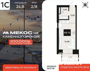 1-к квартира, вторичка, 25м2, 2/8 этаж