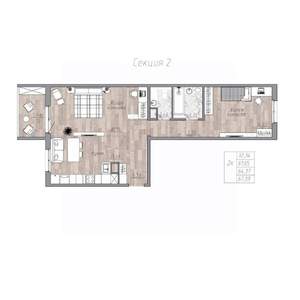 2-к квартира, строящийся дом, 65м2, 2/4 этаж