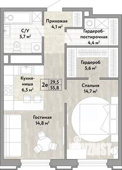 2-к квартира, вторичка, 56м2, 4/21 этаж
