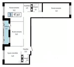3-к квартира, вторичка, 98м2, 2/20 этаж