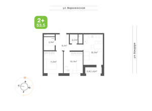2-к квартира, вторичка, 54м2, 13/16 этаж