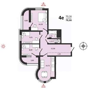 4-к квартира, вторичка, 79м2, 19/25 этаж