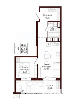 1-к квартира, вторичка, 43м2, 7/19 этаж