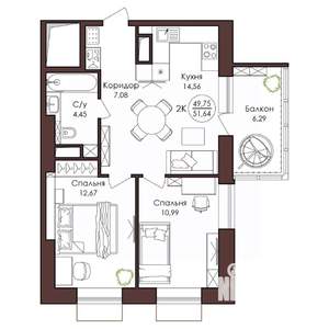 2-к квартира, вторичка, 52м2, 4/23 этаж