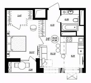 2-к квартира, строящийся дом, 42м2, 6/17 этаж