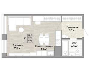 1-к квартира, строящийся дом, 37м2, 13/22 этаж