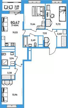 3-к квартира, вторичка, 80м2, 6/17 этаж