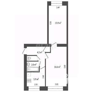 2-к квартира, вторичка, 44м2, 1/5 этаж