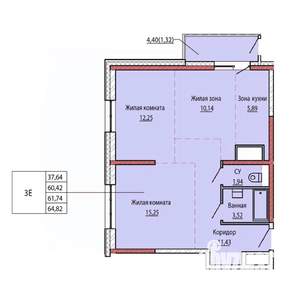 3-к квартира, вторичка, 61м2, 17/25 этаж