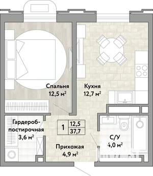 1-к квартира, вторичка, 37м2, 18/21 этаж