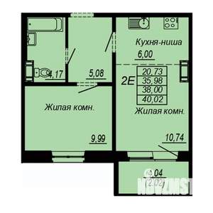 2-к квартира, строящийся дом, 38м2, 1/10 этаж