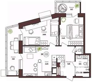 2-к квартира, вторичка, 61м2, 2/23 этаж