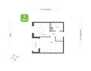 1-к квартира, вторичка, 37м2, 8/9 этаж