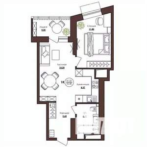 1-к квартира, вторичка, 43м2, 16/23 этаж