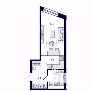 Студия квартира, строящийся дом, 32м2, 8/30 этаж