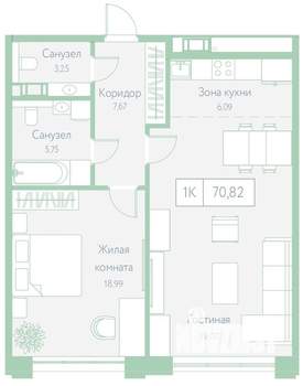 1-к квартира, вторичка, 71м2, 4/20 этаж