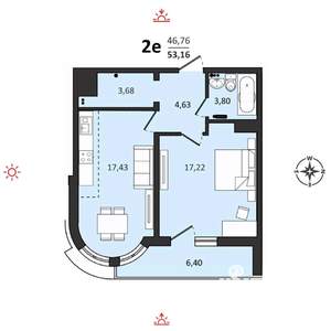 2-к квартира, строящийся дом, 53м2, 11/25 этаж